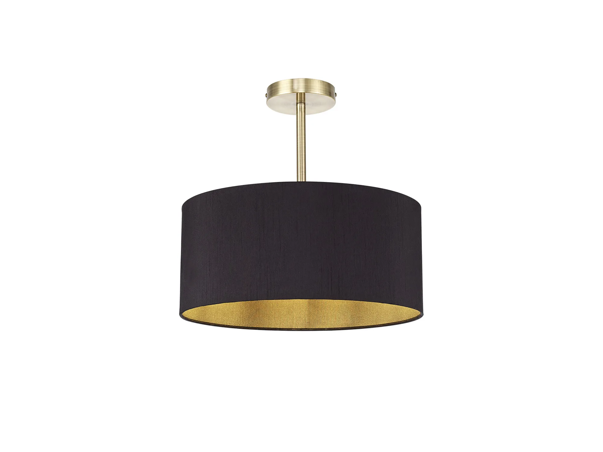 Baymont 40cm Semi Flush 1 Light Antique Brass, Midnight Black/Green Olive